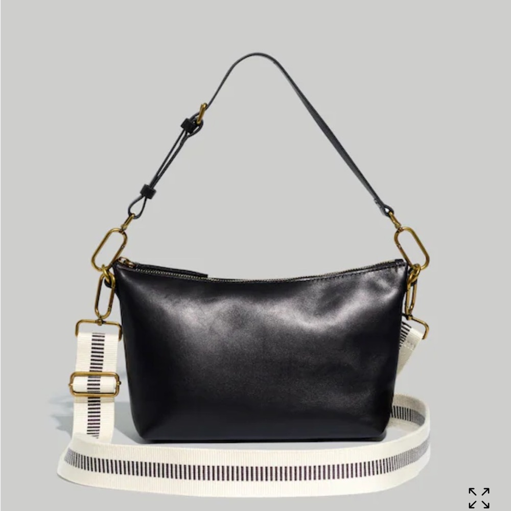Madewell Black Leather Bag with Gold Accents